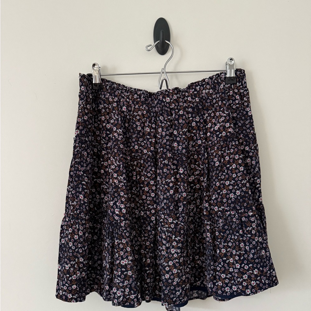LOFT Navy Floral A-Line Skirt